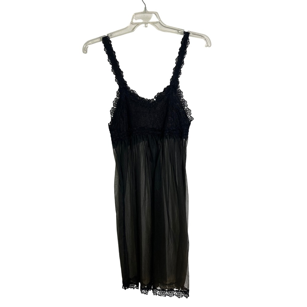 VINTAGE 60s VANITY FAIR Peignoir Set Black Lace Pleated Chiffon Robe Nightgown - Picture 9 of 16